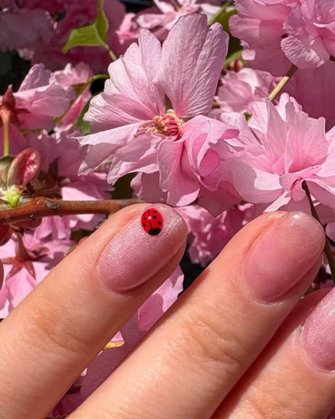 shimmer ladybug nails courtesy of fleuryrosenails